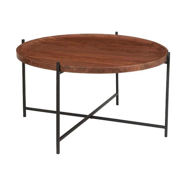 Coast to Coast imports 37 in. Huntley Brown and Black Round Wood Top Material Coffee Table