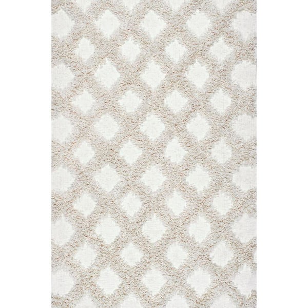 nuLOOM Francene Moroccan Trellis Shag Ivory Doormat 3 ft. x 4 ft. Area Rug
