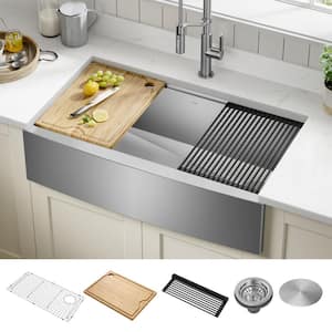 Kore 16-Gauge Stainless Steel 36 in. Single Bowl Farmhouse Apron Workstation Kitchen Sink with Accessories