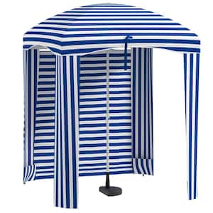 5.9 ft. Polyester Beach Umbrella with Walls, Vents, Sandbags and Carry Bag, Portable Outdoor Cabana in Blue White Stripe