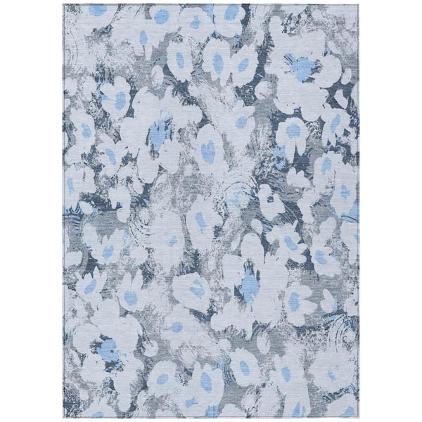 Denim Blue 10 ft. x 14 ft. Woven Floral Rectangle Indoor/Outdoor Area Rug