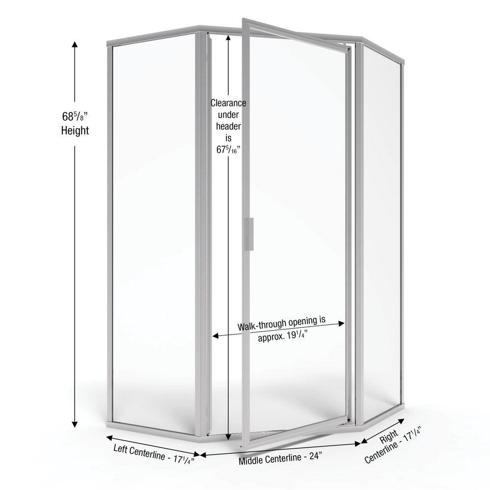 Deluxe Chrome Framed Neo-Angle Hinged Shower Door with Frosted Glass