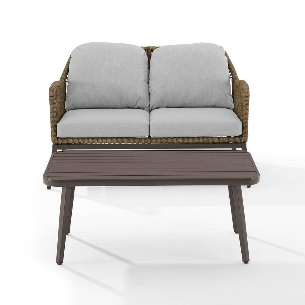 Haven 2-Piece Light Gray and Brown Wicker Outdoor Conversation Set
