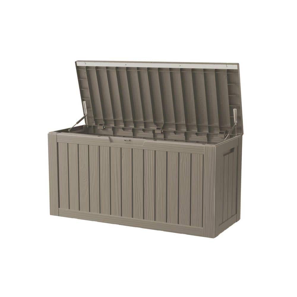 80 Gal. Light Brown Resin Outdoor Storage Bin Deck Box 480 lbs. Weight Capacity
