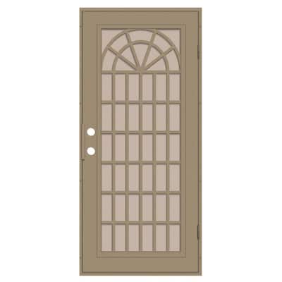 Trellis 30 in. x 80 in. Left Hand/Outswing Desert Sand Aluminum Security Door with Desert Sand Perforated Metal Screen