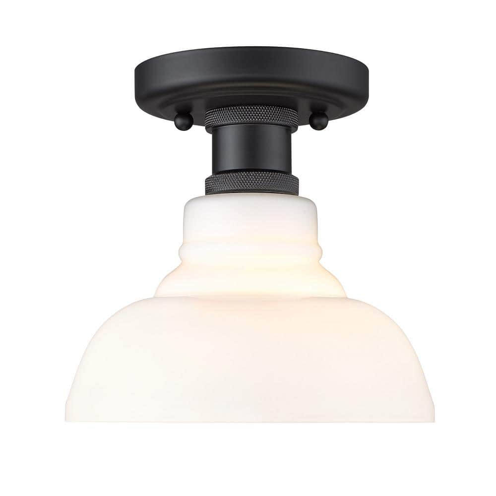 Matte Black and Vintage Milk Glass Flush Mount Light