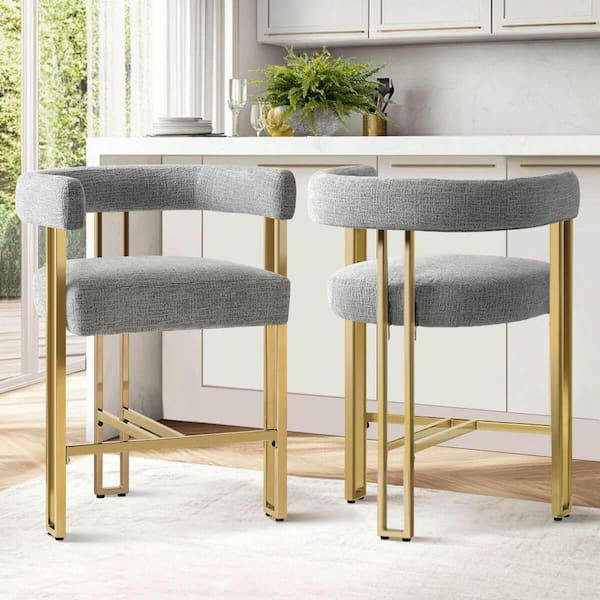 25 in. High Gold Chenille Counter Stool (Set of 2)