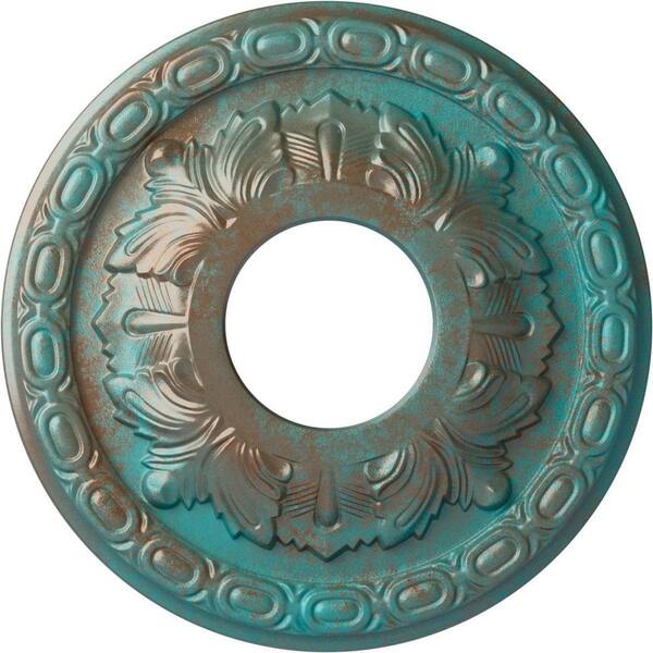 Ekena Millwork 1-1/8 in. x 11-3/8 in. x 11-3/8 in. Polyurethane Leaf Ceiling Medallion, Copper Green Patina