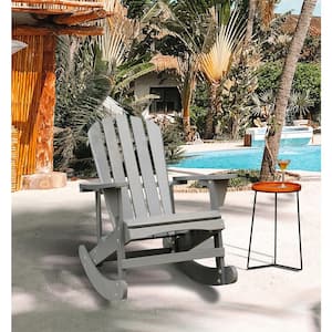 Wood Adirondack Outdoor Rocking Chair with Backrest Inclination, High Backrest, Deep Contoured Seat, for Balcony, Porch