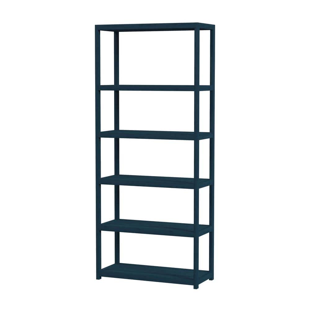 Navy Blue Wood 5-Tier Etagere Bookcase