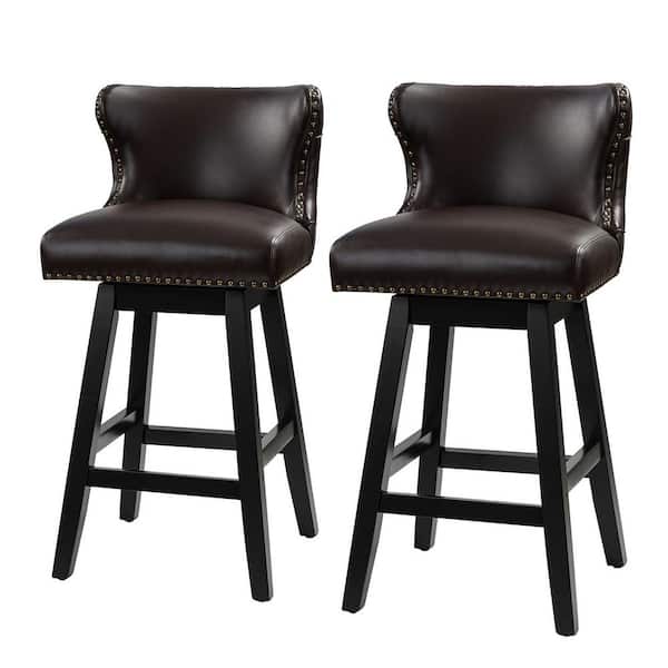 JAYDEN CREATION Federico Classic Brown Low Back 360° Swivel Bar and Counter Stool with 29.5 in. H Seat Set of 2