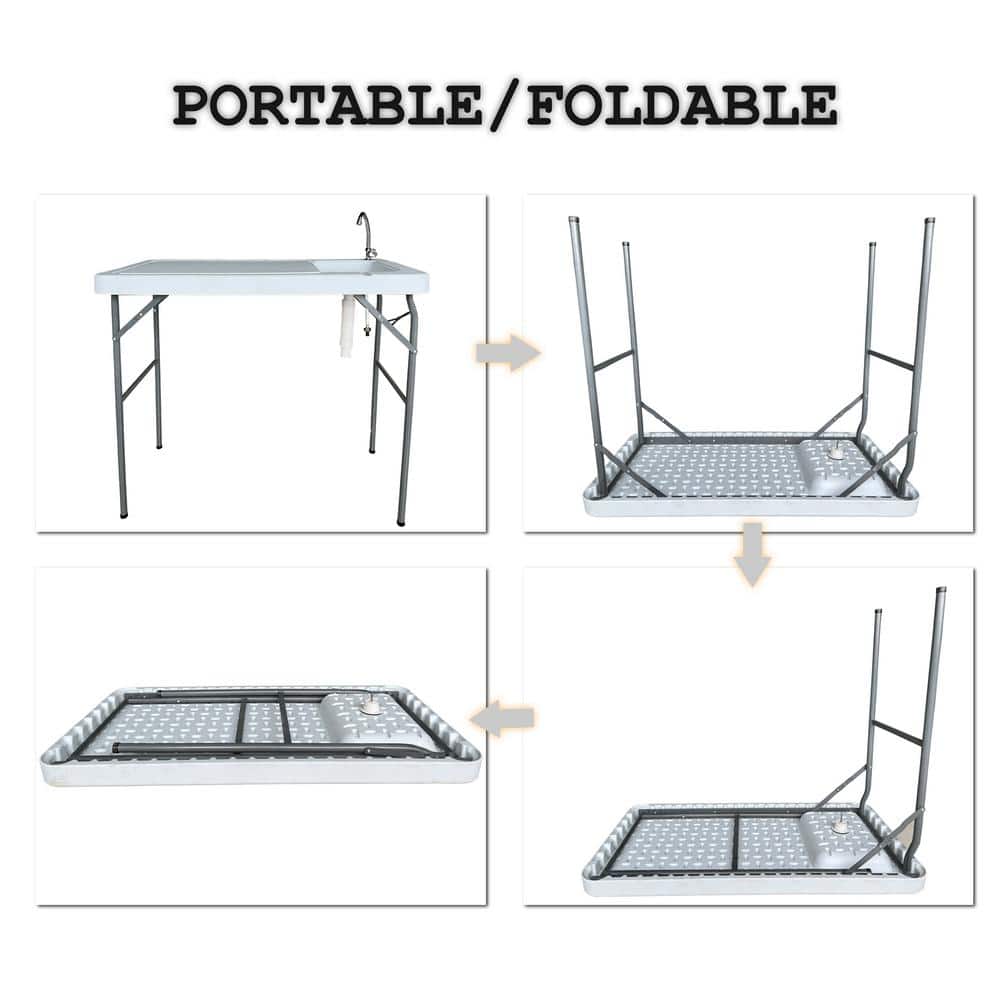 Portable White Plastic Fish Cleaning Table with Sink and Faucet