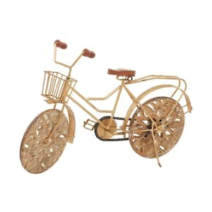 5 in. x 12 in. Gold Metal Bike Sculpture with Carved Wood Wheels