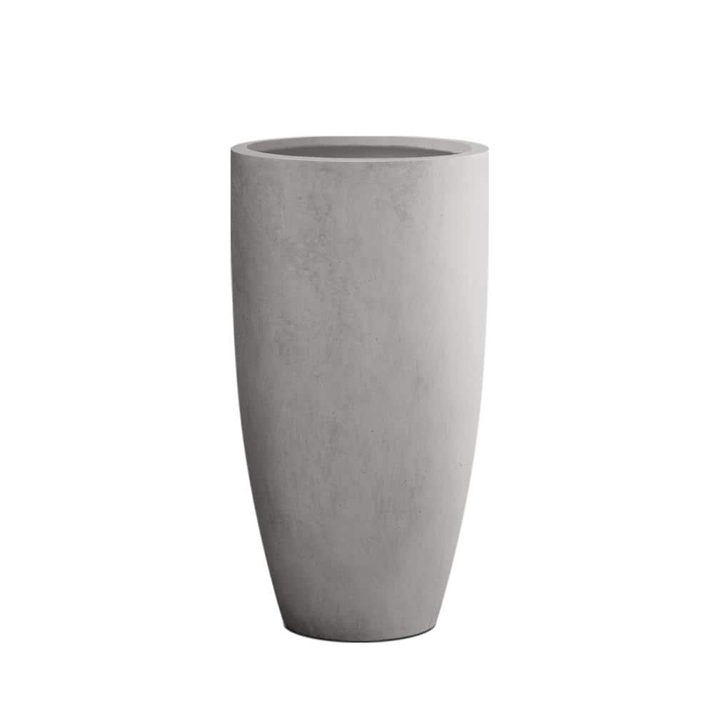 Tall Gray Concrete Indoor/Outdoor Planter with Drainage Holes
