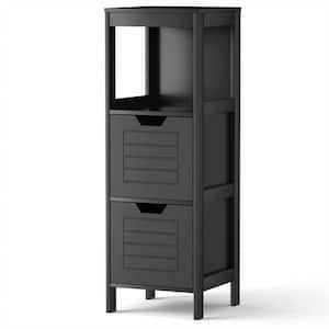 22 in. W x 12 in. D x 32 in. H Black Freestanding Bathroom Linen Cabinet with 2 Adjustable Drawers