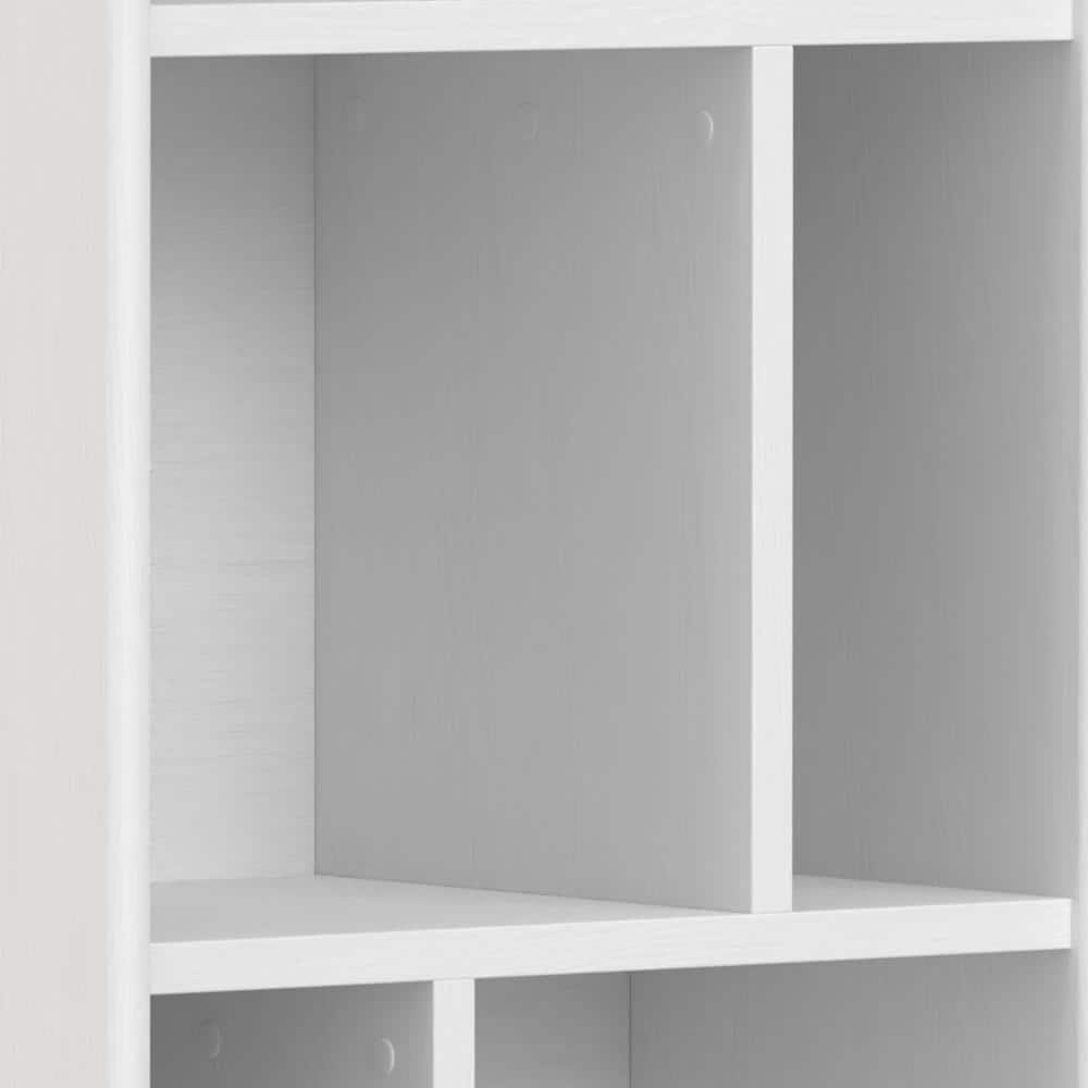 White Solid Hardwood Mid-Century Modern Bookcase with Storage Drawer