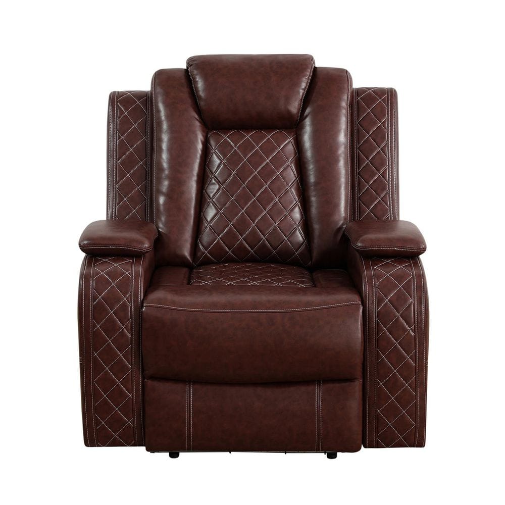 Luxury Brown Breathable Leather Recliner Chair, Home Living Room Accent Chair with LED Light and Armrest Storage price history on PriceWatchPro