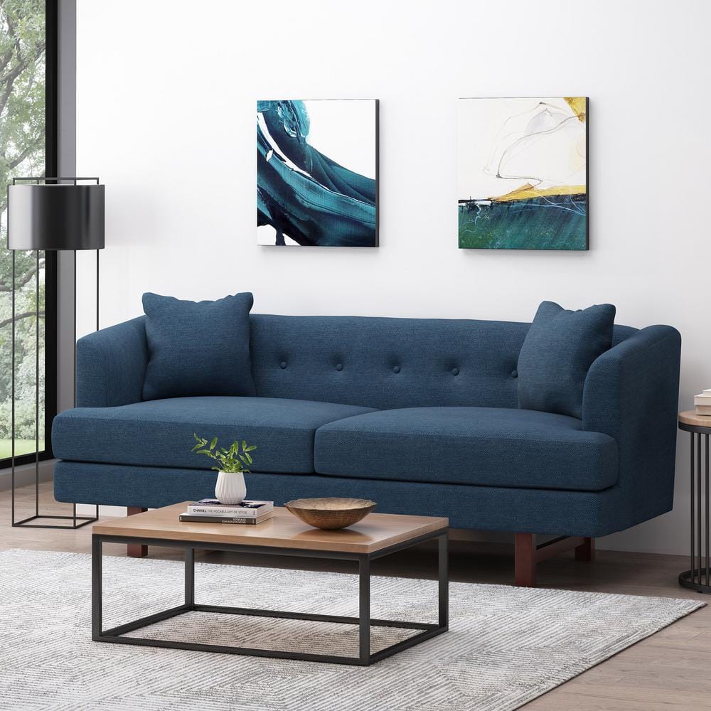 Navy Blue Tufted Polyester Lawson Sofa with Wood Frame