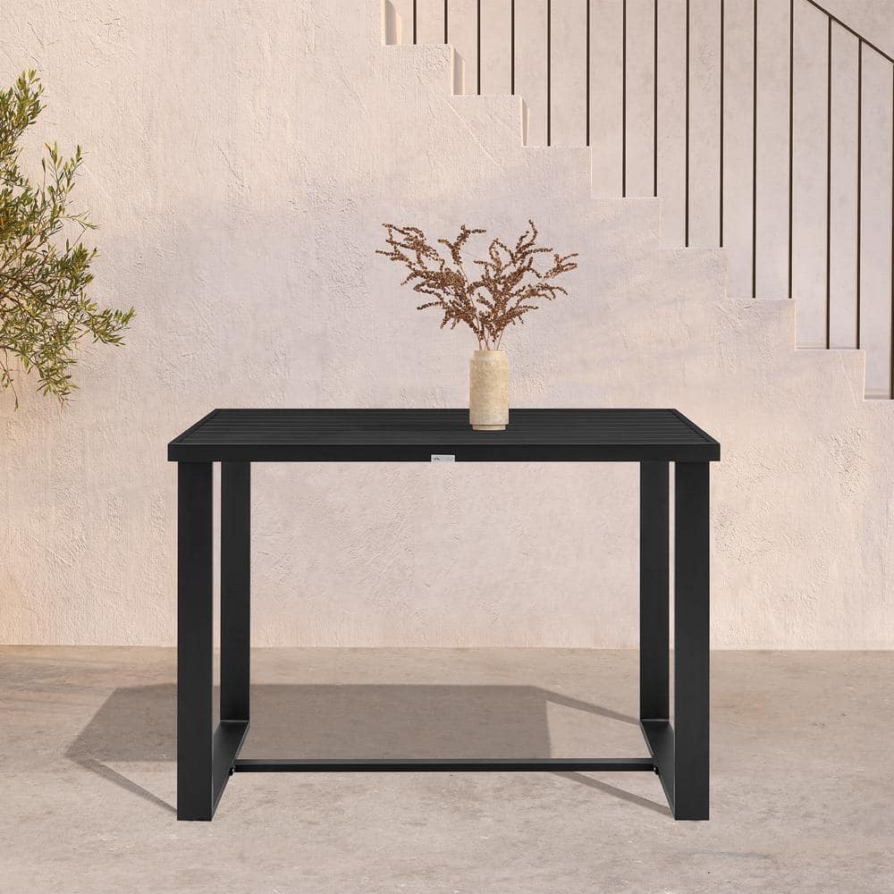 Felicia Black Rectangular Aluminum Bar Height Outdoor Dining Table