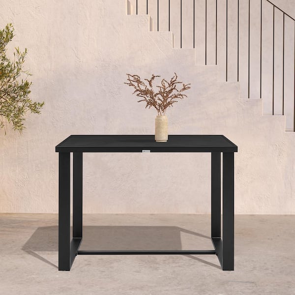 Armen Living Felicia Black Rectangular Aluminum Bar Height Outdoor Dining Table