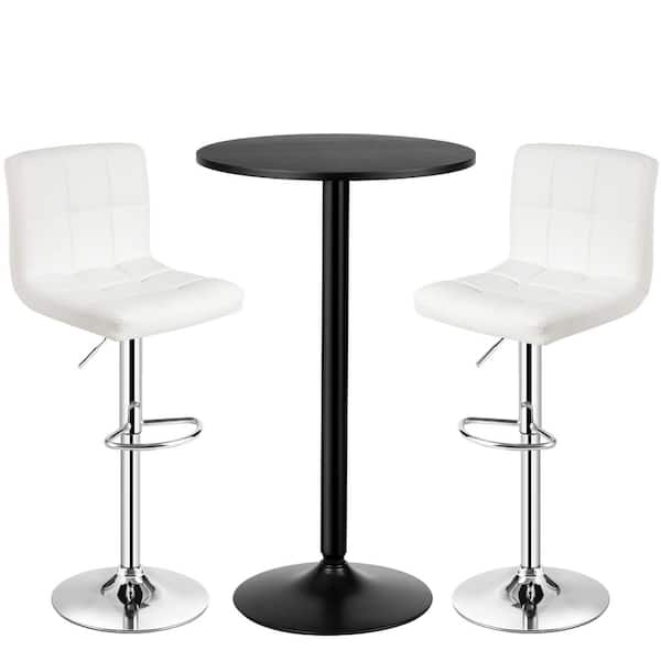 Gymax 24 in. Pub Table Set Round Bar Table and 2-Adjustable Bar Stools White (3-Pieces)