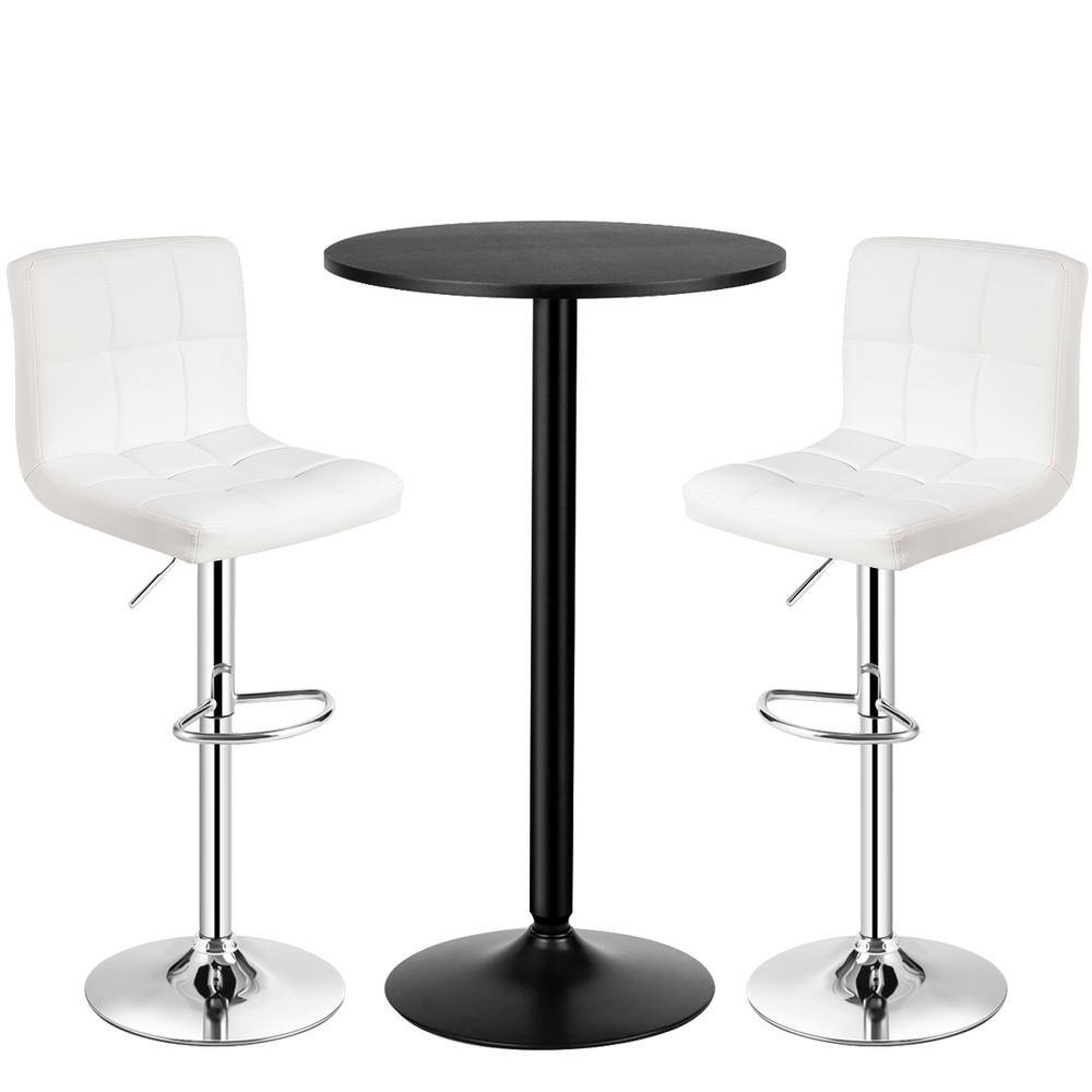 24 in. Pub Table Set Round Bar Table and 2-Adjustable Bar Stools White (3-Pieces)