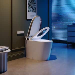 Elongated Smart Bidet Toilet 1.1/1.6 GPF in White with Auto Open/Close, Warm Water, Dryer, Foot Sensor, Built-in Tank