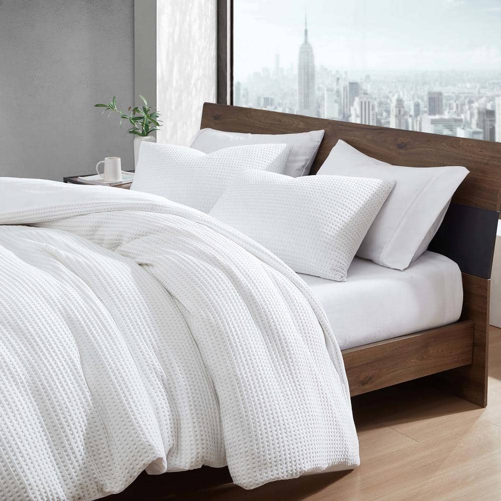 White Full Microfiber Reversible Waffle Comforter Set