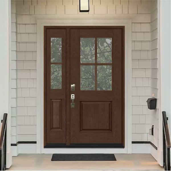 Regency 51 in. x 80 in. 1/2-4Lite Clear Glass RH Hickory Stain Mahogany Fiberglass Prehung Front Door w/12in.SL