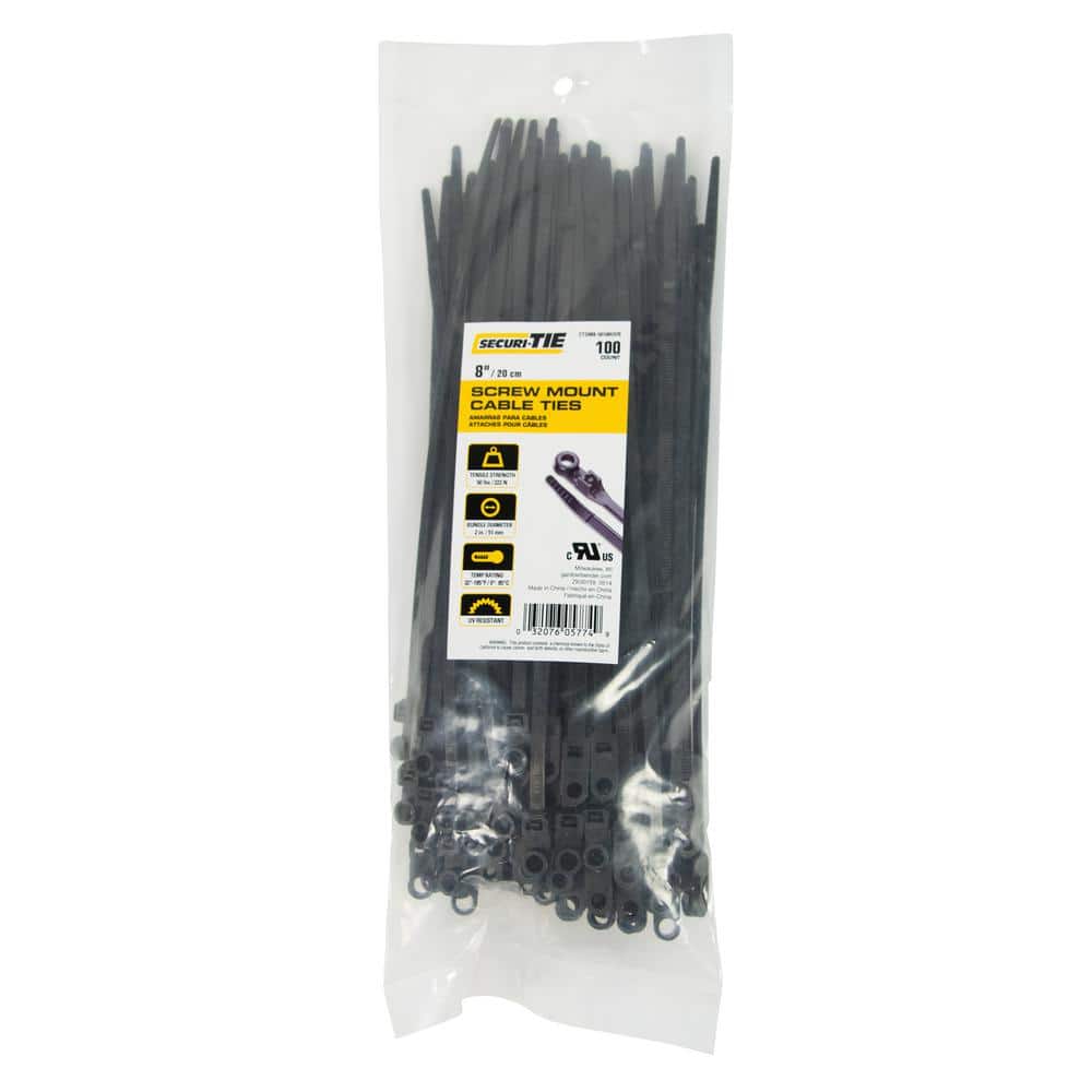 50 lb 8" UV Black Cable Ties - pack of 100