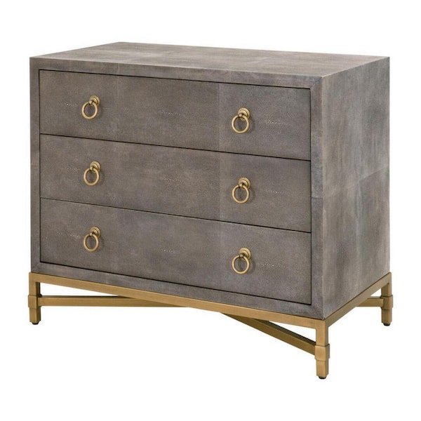 Benjara 35 in. Dark Gray 3 Drawer Nightstand