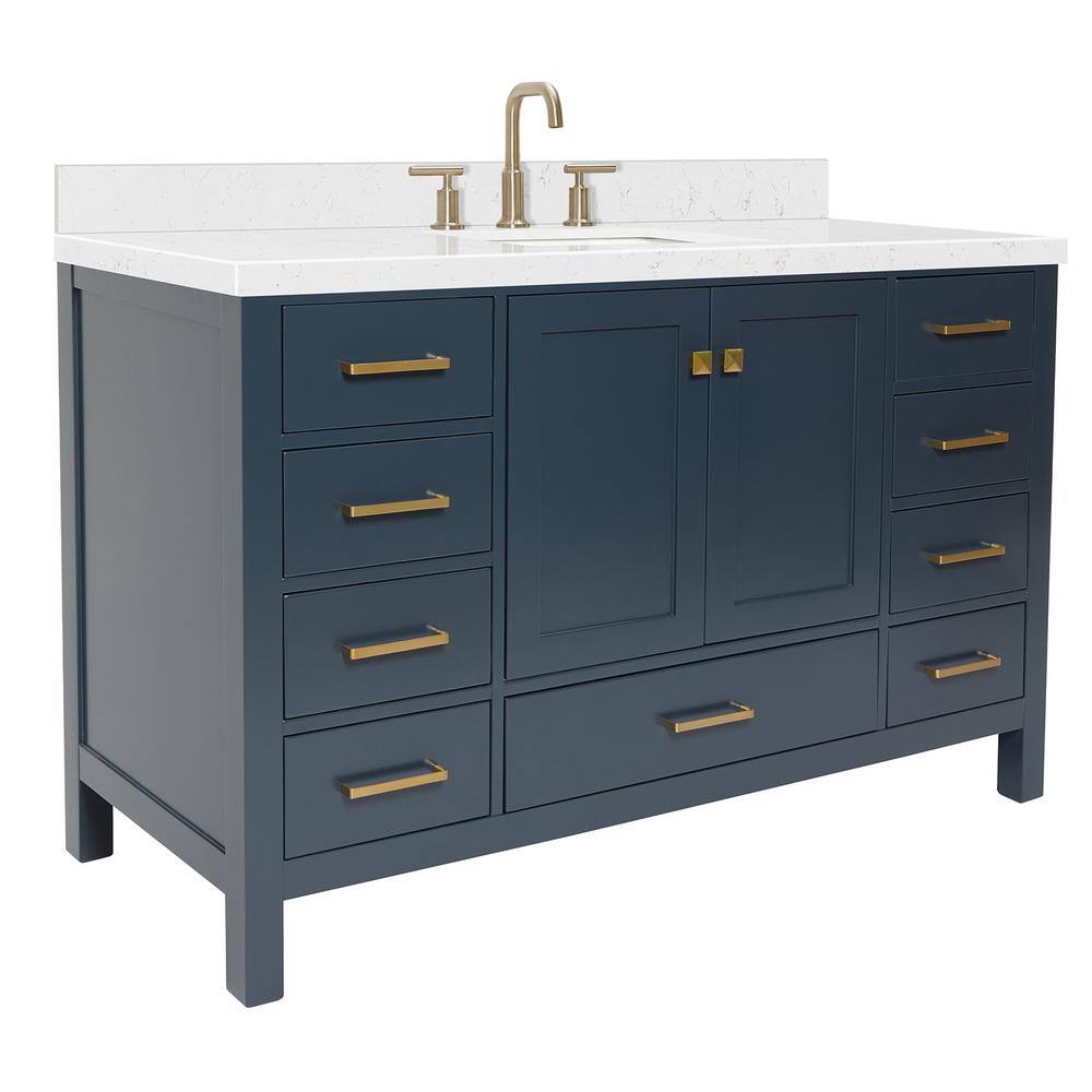 Midnight Blue Single Sink Vanity with Carrara Quartz Top