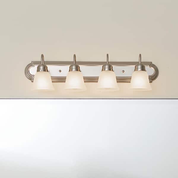 Independence 30 in. 4-Light Brushed Nickel Traditional Bathroom Vanity Light with Frosted Glass Shade