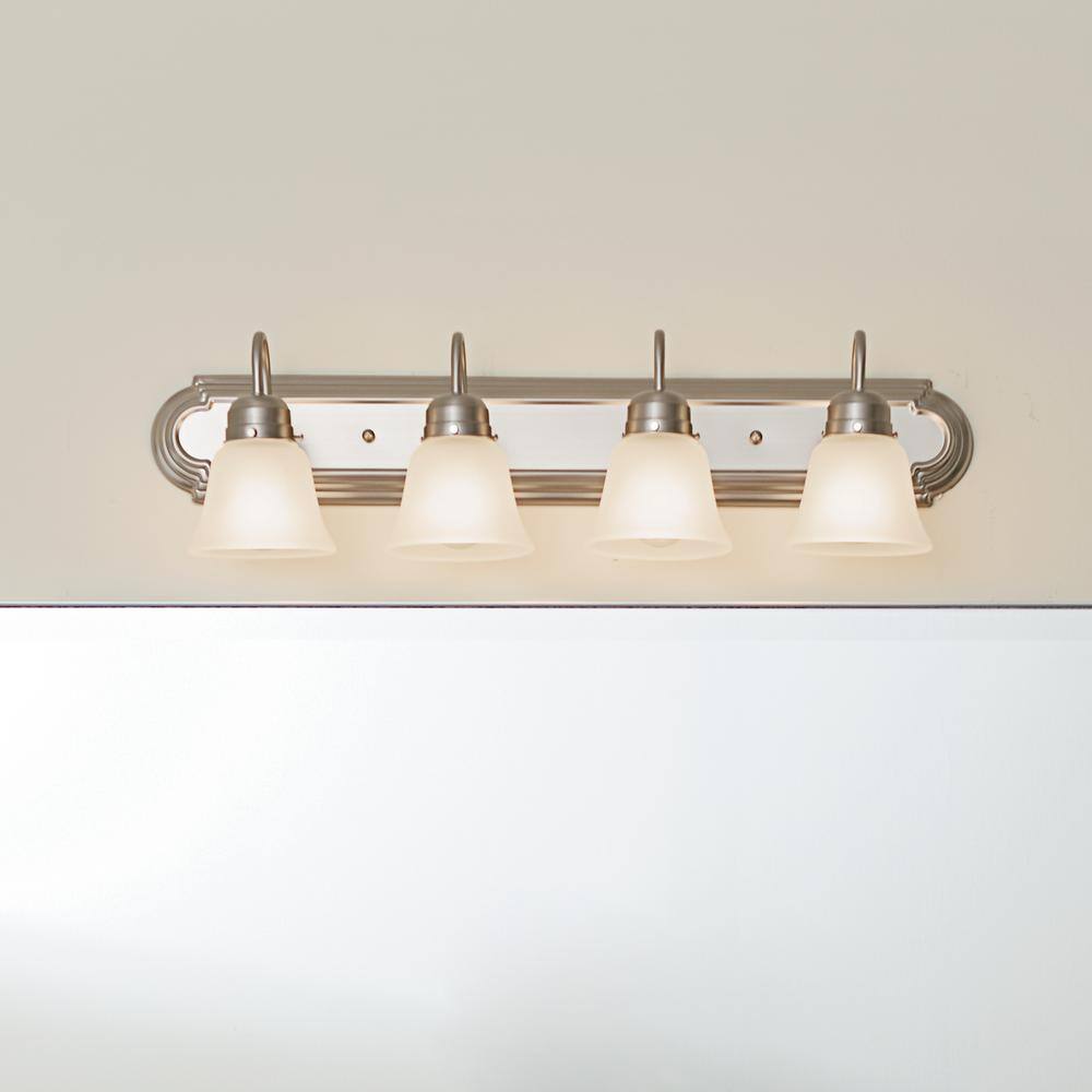 Brushed Nickel 30" 4-Light Vanity Light with White Bell Shades