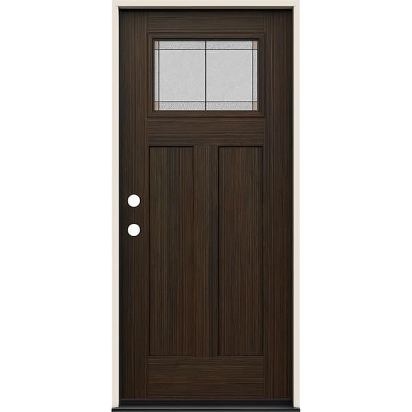JELD-WEN 36 in. x 80 in. Right-Hand 1/4 Lite Craftsman Ballantyne Decorative Glass Black Cherry Fiberglass Prehung Front Door