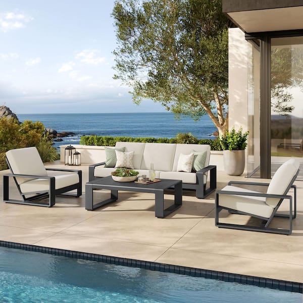 Lirienne Aluminum 4-Piece Outdoor Furniture Set in Cream Gray