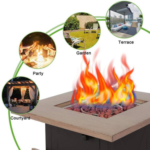 28 in. Square Steel Outdoor Propane Fire Pits Table, 48000 BTU Gas