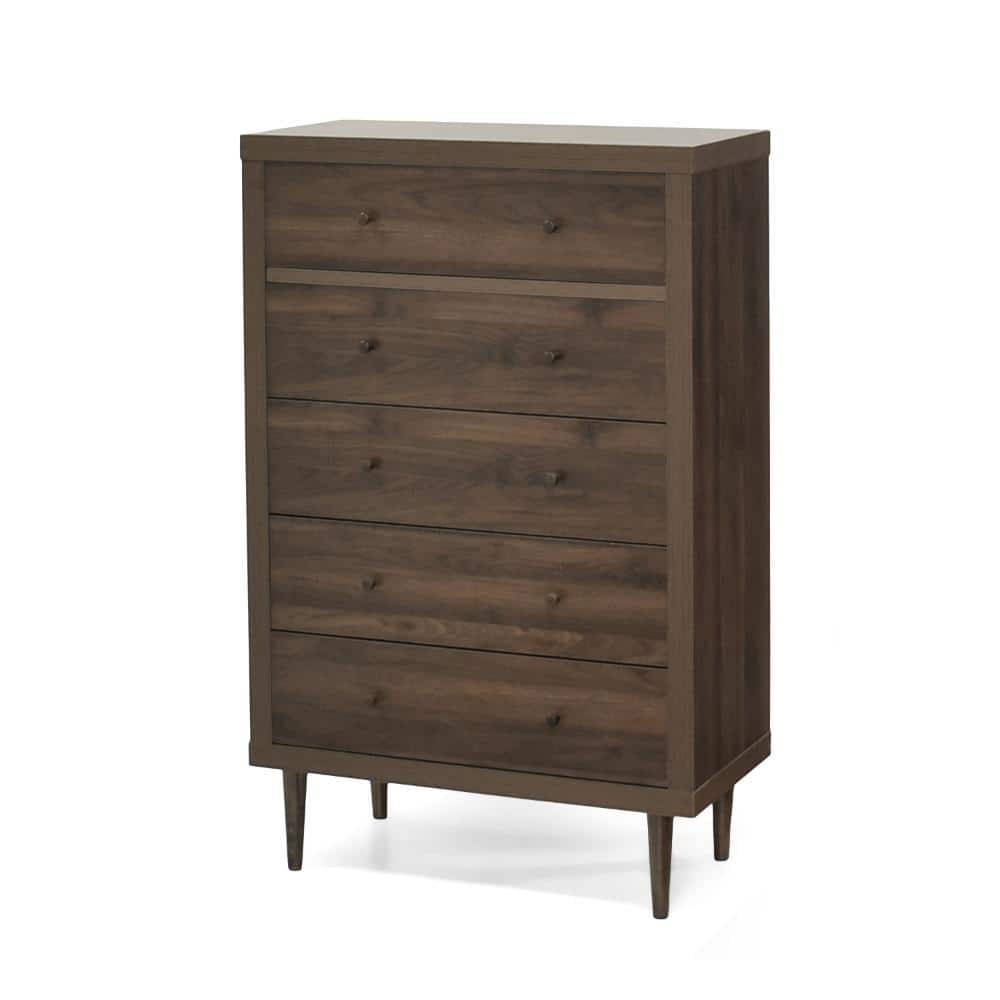 Walnut Brown 5 Drawers 31.1 in. Dresser Without Mirror