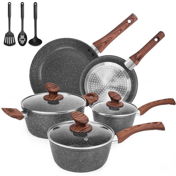 Clatine/DIIG 2-Piece Nonstick Granite Stone Frying Pan Set (9.5" & 11") With Lids – Induction Compatible