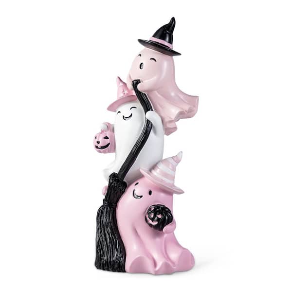 12.75 in. H Halloween Polyresin Stacked Pink Ghost Table Decor