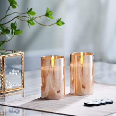 5 in. Gold Mirrored Glass LED Flameless Pillar Candles (Set of 2)