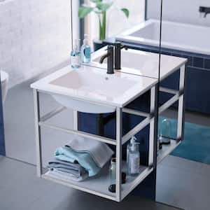 Pierre 23.6 in. W x 24 in. H Vanity in Chrome with Ceramic Vanity Top in White with White Basin