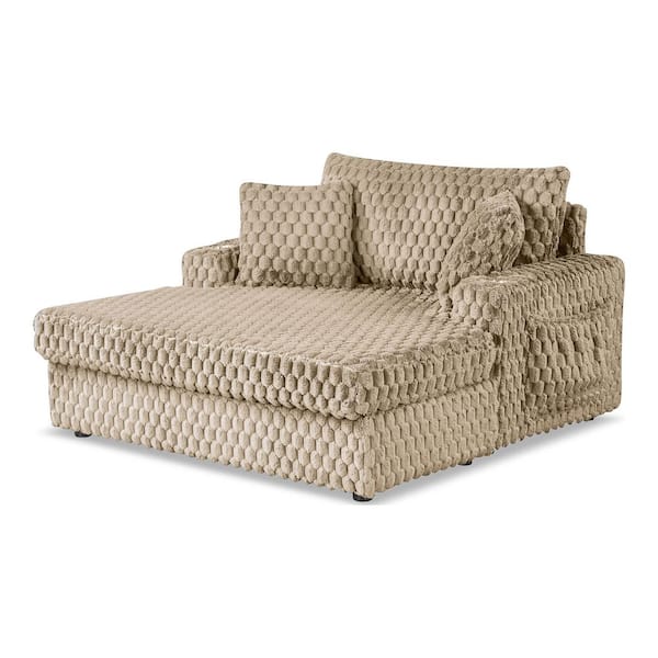 Nattel Light Brown Chenille Cushion Back and 2 Track Arms Chaise Lounge with Cup Holders
