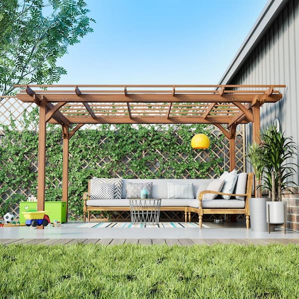 12 ft. x 10 ft. Outdoor Wood Pergola, Wooden Grape Pergola for Climbing Plant Support for Garden, Backyard, Deck, Brown