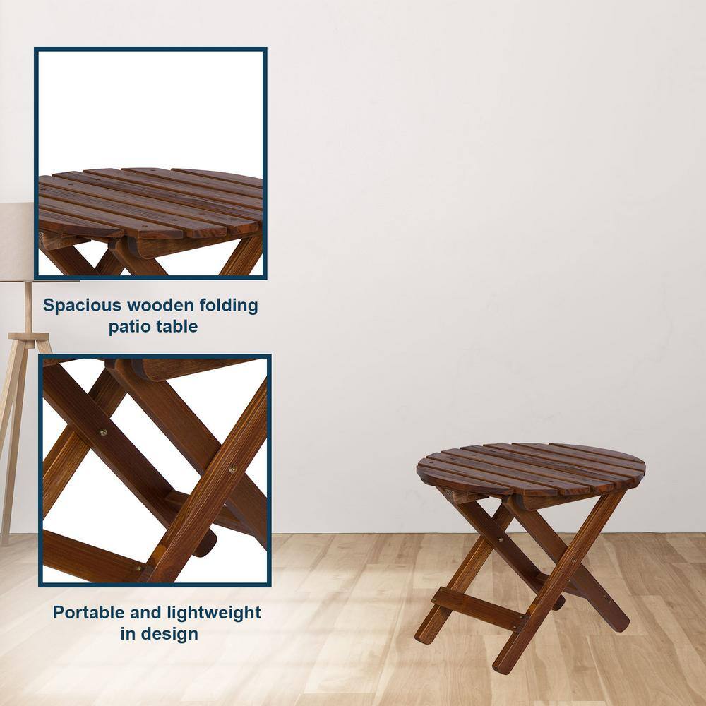 Adirondack Brown Cedar Wood Round Folding Side Table