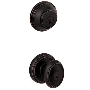 Prestige Carnaby Venetian Bronze Exterior Entry Knob and Single Cylinder Deadbolt Combo Pack Featuring SmartKey Security