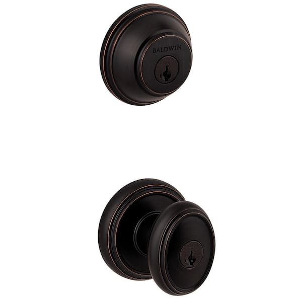 Baldwin Prestige Carnaby Venetian Bronze Exterior Entry Knob and Single Cylinder Deadbolt Combo Pack Featuring SmartKey Security