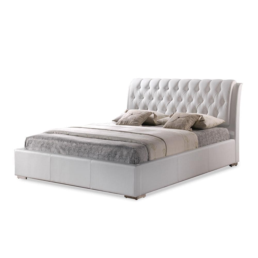Elegant Bianca Full Bed with Tufted Faux Leather Headboard - White