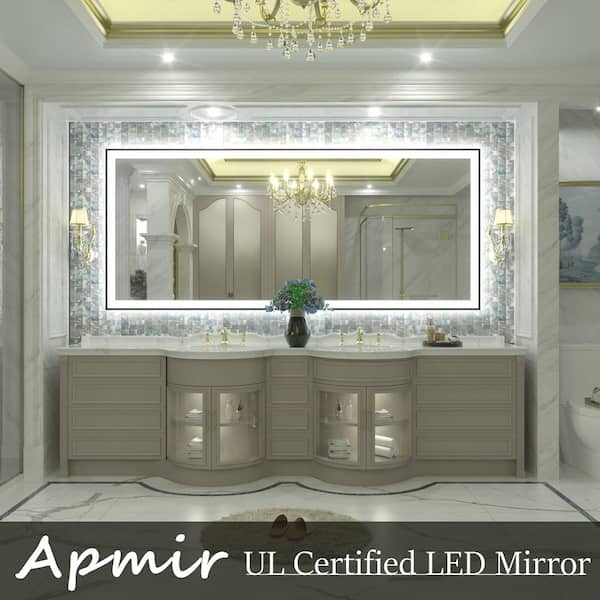 88 in. W x 38 in. H Rectangular Framed UL Certified Front & Back LED Anti-Fog Tempered Glass Wall Bathroom Vanity Mirror