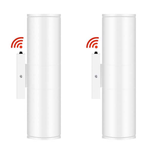 GMGSROM 11.5 in. White Aluminum Modern Dusk to Dawn Outdoor Cylinder LED Wall Lantern Scone (Set of 2)